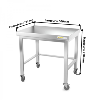 Table inox soubassement 600 x 700 mm avec renfort sur roulettes / GOLDINOX