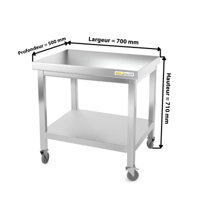 Table inox soubassement 700 x 500 mm sur roulettes / GOLDINOX