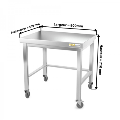 Table inox soubassement 800 x 500 mm avec renfort sur roulettes / GOLDINOX