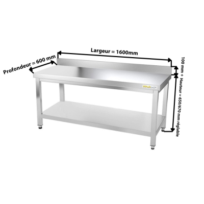 Table inox soubassement 1600 x 600 mm adossée / GOLDINOX
