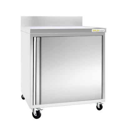 Meuble bas inox 600 x 600 mm adossé sur roulettes PREMIUM / GOLDINOX