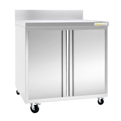 Meuble bas inox 800 x 600 mm adossé sur roulettes PREMIUM / GOLDINOX