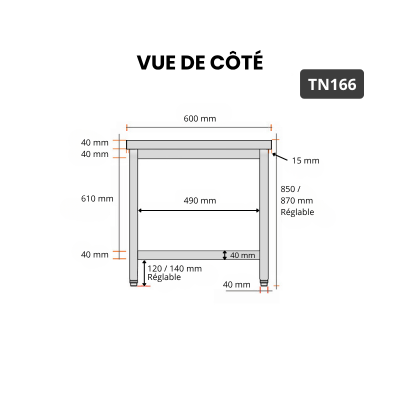 Table inox 1600 x 600 mm PREMIUM / GOLDINOX