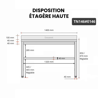 Table inox 1400 x 600 mm avec 2 étagères / GOLDINOX