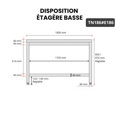 Table inox 1800 x 600 mm avec 2 étagères / GOLDINOX