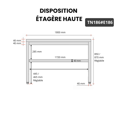 Table inox 1800 x 600 mm avec 2 étagères / GOLDINOX