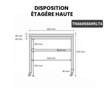 Table inox 600 x 600 mm avec 2 étagères sur roulettes PREMIUM / GOLDINOX