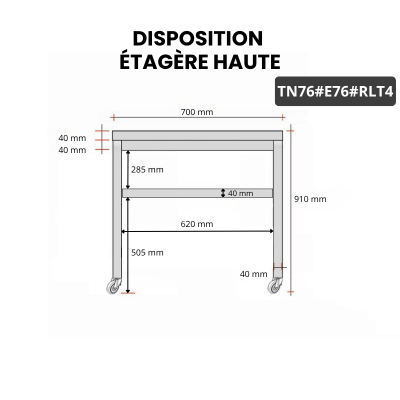 Table inox 700 x 600 mm avec 2 étagères sur roulettes / GOLDINOX