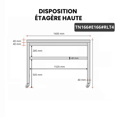 Table inox 1600 x 600 mm avec 2 étagères sur roulettes / GOLDINOX