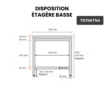 Table inox soubassement 700 x 600 mm / GOLDINOX