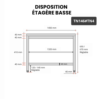 Table inox soubassement 1400 x 600 mm / GOLDINOX