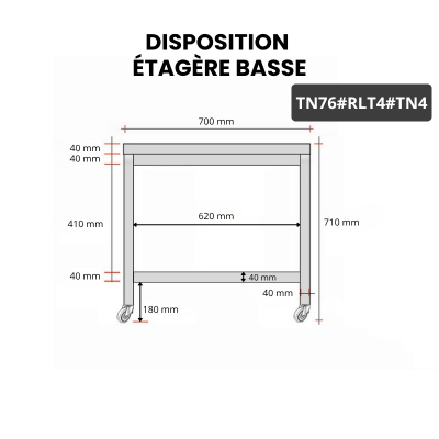 Table inox soubassement 700 x 600 mm sur roulettes / GOLDINOX