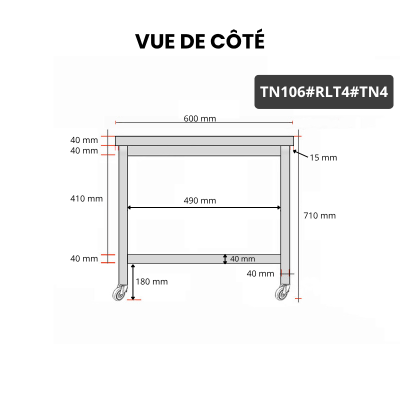 Table inox soubassement 1000 x 600 mm sur roulettes / GOLDINOX