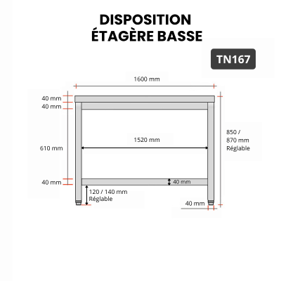 Table inox 1600 x 700 mm PREMIUM / GOLDINOX 