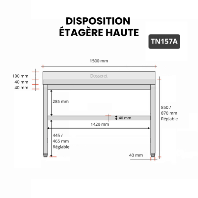 Table inox 1500 x 700 mm adossée PREMIUM / GOLDINOX 