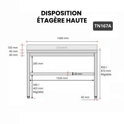 Table inox 1600 x 700 mm adossée PREMIUM / GOLDINOX 