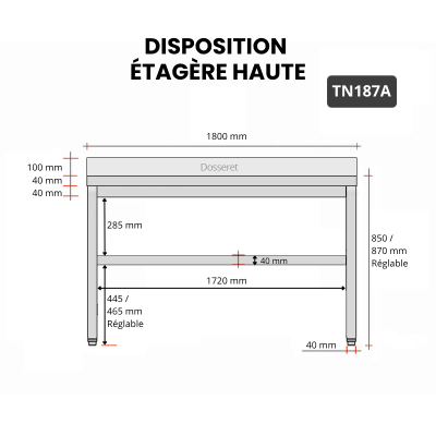 Table inox 1800 x 700 mm adossée PREMIUM / GOLDINOX 