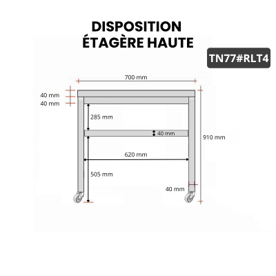 Table inox 700 x 700 mm sur roulettes / GOLDINOX 