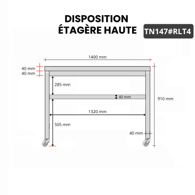 Table inox 1400 x 700 mm sur roulettes / GOLDINOX 