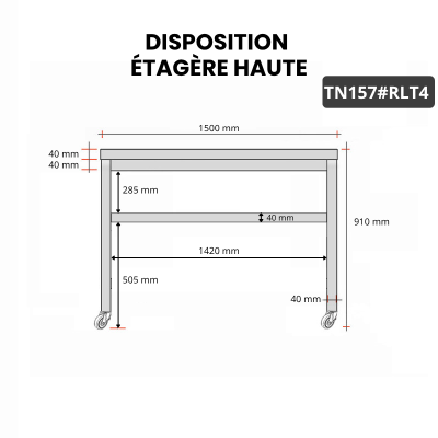 Table inox 1500 x 700 mm sur roulettes / GOLDINOX 