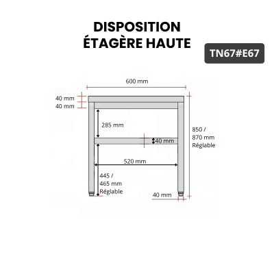 Table inox 600 x 700 mm avec 2 étagères / GOLDINOX