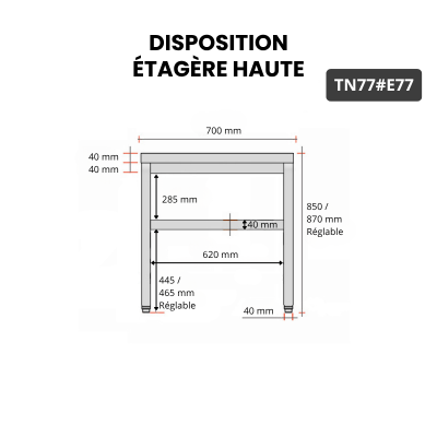 Table inox 700 x 700 mm avec 2 étagères / GOLDINOX
