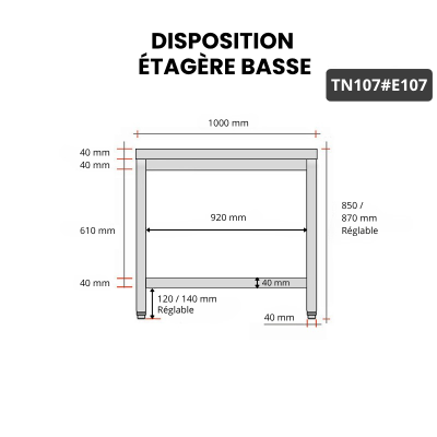 Table inox 1000 x 700 mm avec 2 étagères / GOLDINOX