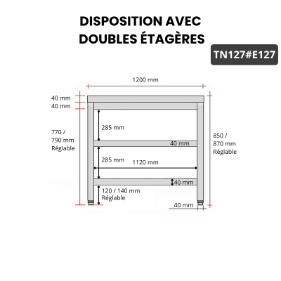 Table inox 1200 x 700 mm avec 2 étagères / GOLDINOX