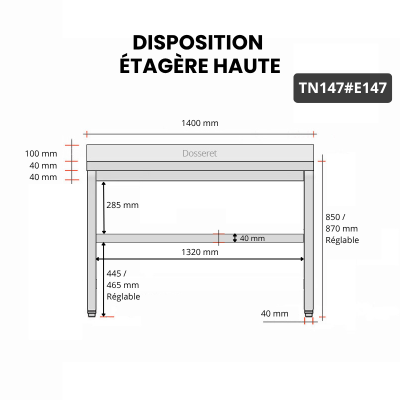 Table inox 1400 x 700 mm avec 2 étagères / GOLDINOX