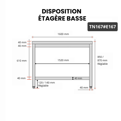 Table inox 1600 x 700 mm avec 2 étagères / GOLDINOX