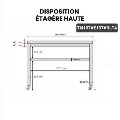 Table inox 1600 x 700 mm avec 2 étagères sur roulettes / GOLDINOX