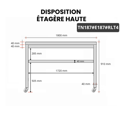 Table inox 1800 x 700 mm avec 2 étagères sur roulettes / GOLDINOX