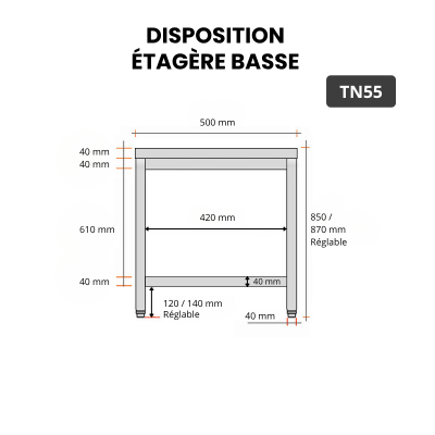 Table inox 500 x 500 mm PREMIUM / GOLDINOX