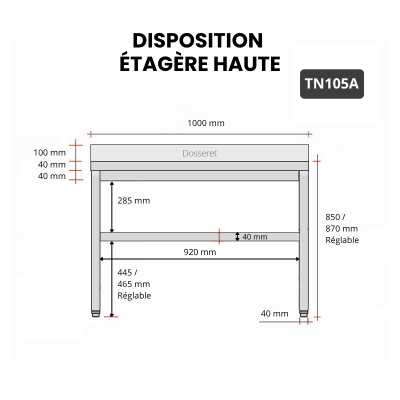 Table inox 1000 x 500 mm adossée / GOLDINOX
