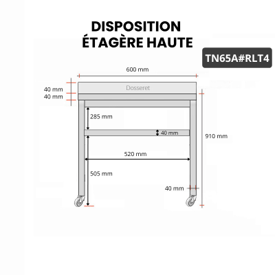 Table inox 600 x 500 mm adossée sur roulettes / GOLDINOX