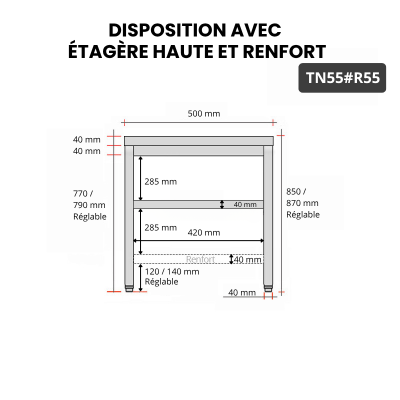 Table inox 500 x 500 mm avec renfort / GOLDINOX | Enlèvement entrepôt