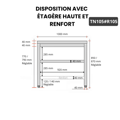 Table inox 1000 x 500 mm avec renfort / GOLDINOX