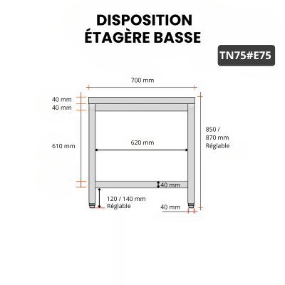 Table inox 700 x 500 mm avec 2 étagères / GOLDINOX Table inox 700 x 500 mm avec 2 étagères / GOLDINOX
