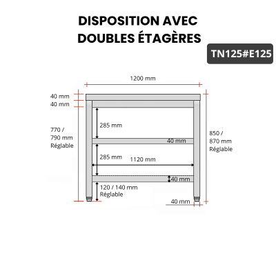 Table inox 1200 x 500 mm avec 2 étagères / GOLDINOX Table inox 1200 x 500 mm avec 2 étagères / GOLDINOX