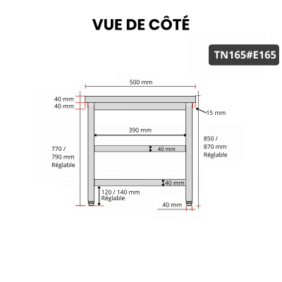 Table inox 1600 x 500 mm avec 2 étagères / GOLDINOX Table inox 1600 x 500 mm avec 2 étagères / GOLDINOX