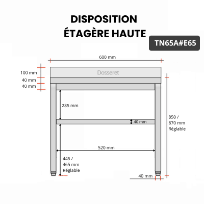 Table inox 600 x 500 mm adossée avec 2 étagères / GOLDINOX
