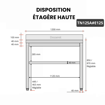 Table inox 1200 x 500 mm adossée avec 2 étagères / GOLDINOX