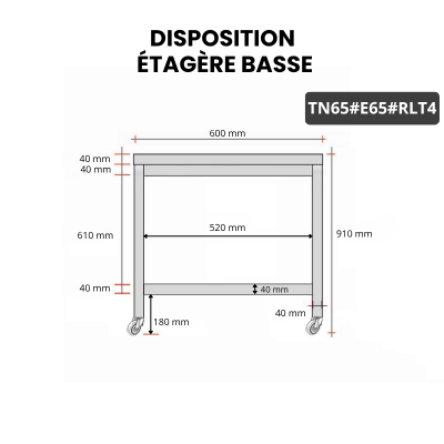 Table inox 600 x 500 mm avec 2 étagères sur roulettes / GOLDINOX