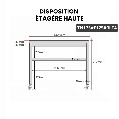 Table inox 1200 x 500 mm avec 2 étagères sur roulettes / GOLDINOX