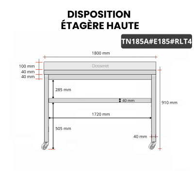 Table inox 1800 x 500 mm adossée avec 2 étagères sur roulettes / GOLDINOX