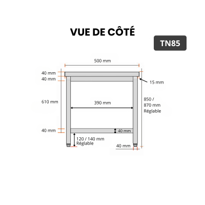 Table inox 800 x 500 mm / GOLDINOX