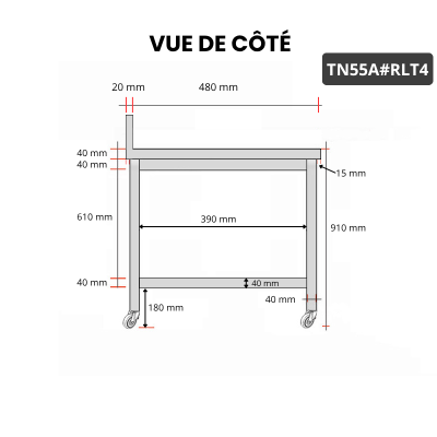 Table inox 500 x 500 mm adossée sur roulettes / GOLDINOX