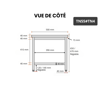 Table inox soubassement 500 x 500 mm / GOLDINOX