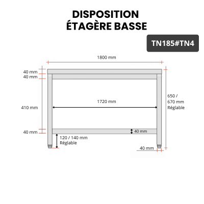Table inox soubassement 1800 x 500 mm / GOLDINOX