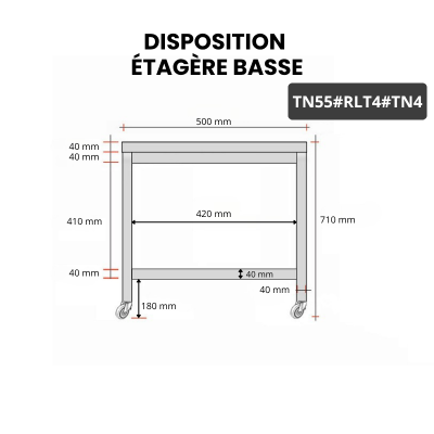 Table inox soubassement 500 x 500 mm sur roulettes / GOLDINOX